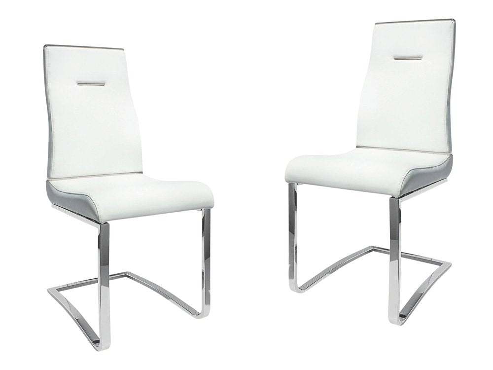 Set of Two White and Silver Faux Leather Dining Side Chairs