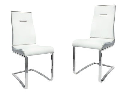 Set of Two White and Silver Faux Leather Dining Side Chairs