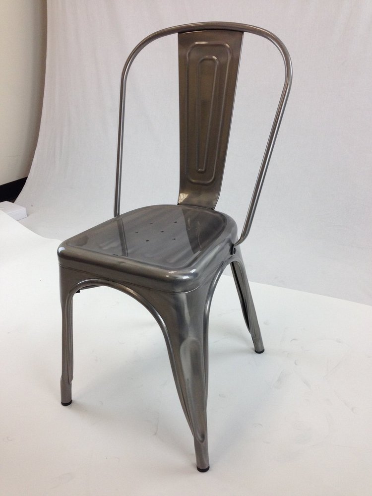 Set of Four Gray Metal Open Back Dining Side Chairs