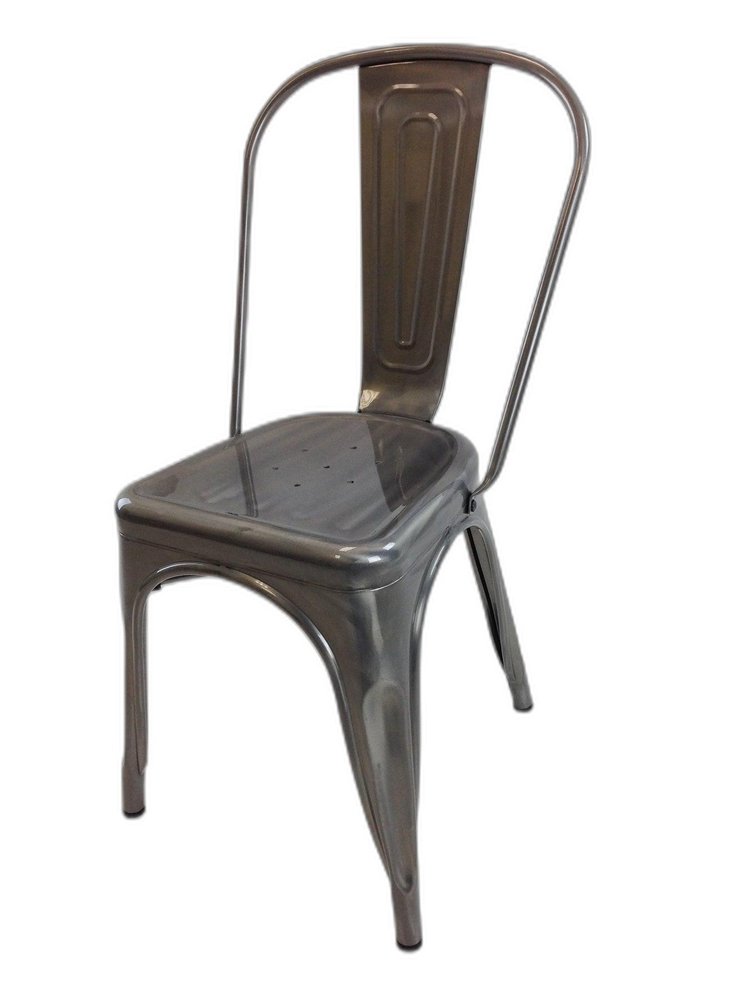 Set of Four Gray Metal Open Back Dining Side Chairs
