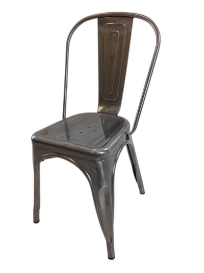 Set of Four Gray Metal Open Back Dining Side Chairs