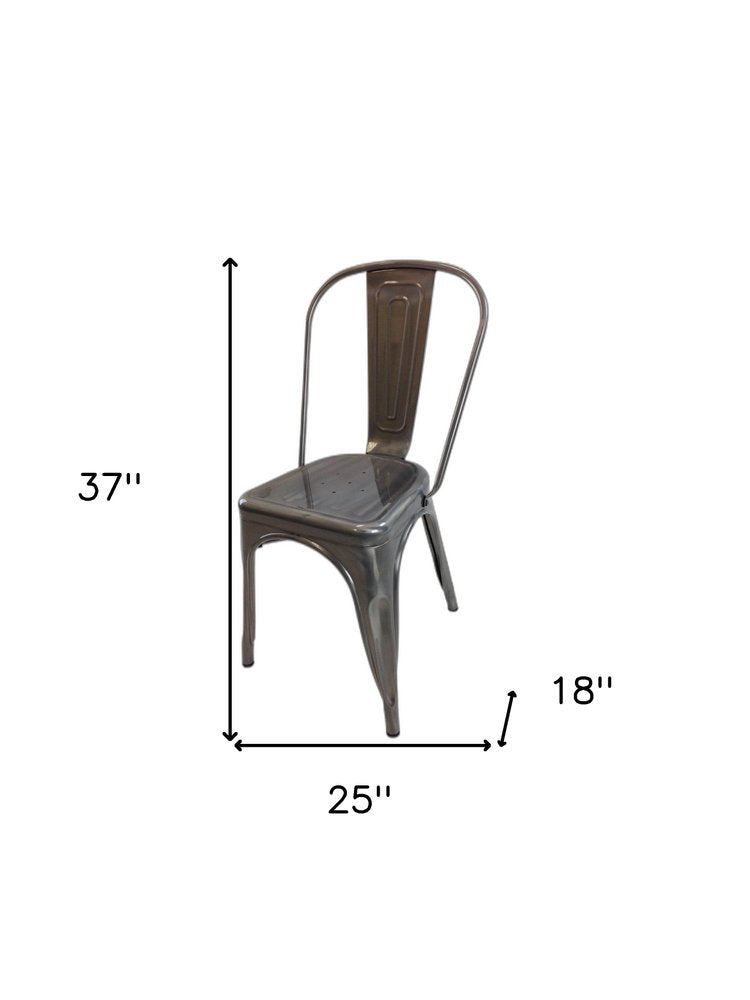 Set of Four Gray Metal Open Back Dining Side Chairs