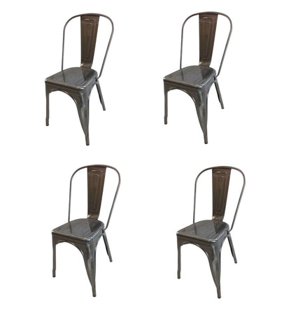 Set of Four Gray Metal Open Back Dining Side Chairs