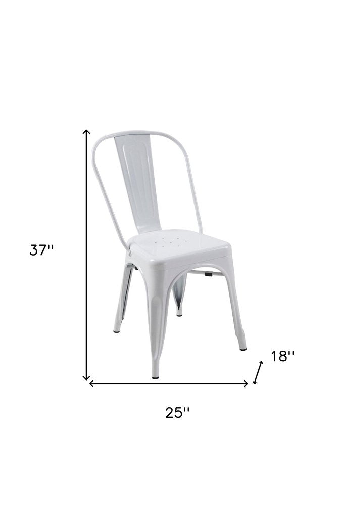 Set of Four White Metal Open Back Dining Side Chairs