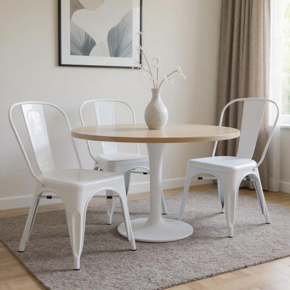 Set of Four White Metal Open Back Dining Side Chairs