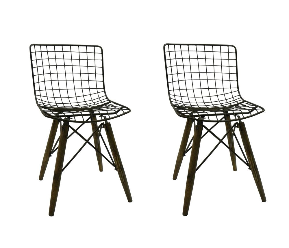 Set of Two Gray Metal Dining Side Chairs
