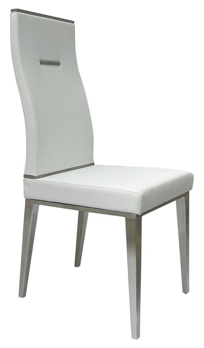 Set of Four White and Silver Upholstered Faux Leather Dining Side Chairs