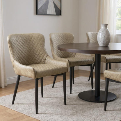 Set of Four Gray and Black Tufted Faux Leather Dining Side Chairs