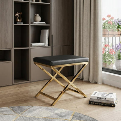 21" Charcoal and Gold Faux Leather Vanity Chair
