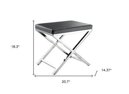 21" Charcoal and Silver Faux Leather Vanity Chair