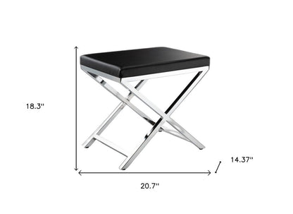 21" Black and Silver Faux Leather Vanity Chair