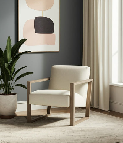 28" Off White and Ash Gray Fabric Lounge Chair
