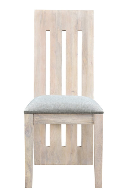 Set of Two Gray and Natural Fabric And Wood Slat Back Dining Side Chairs