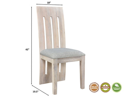 Set of Two Gray and Natural Fabric And Wood Slat Back Dining Side Chairs