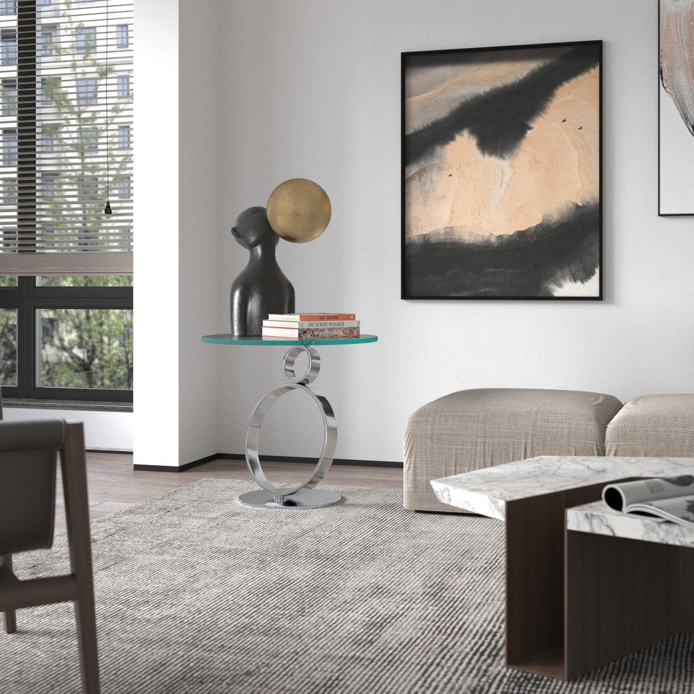 21" Clear and Silver Glass and Metal Round Pedestal End Table