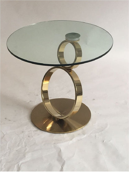 21" Clear and Gold Glass and Metal Round Pedestal End Table