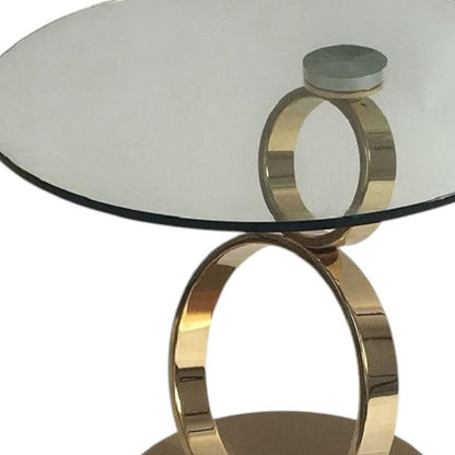 21" Clear and Gold Glass and Metal Round Pedestal End Table