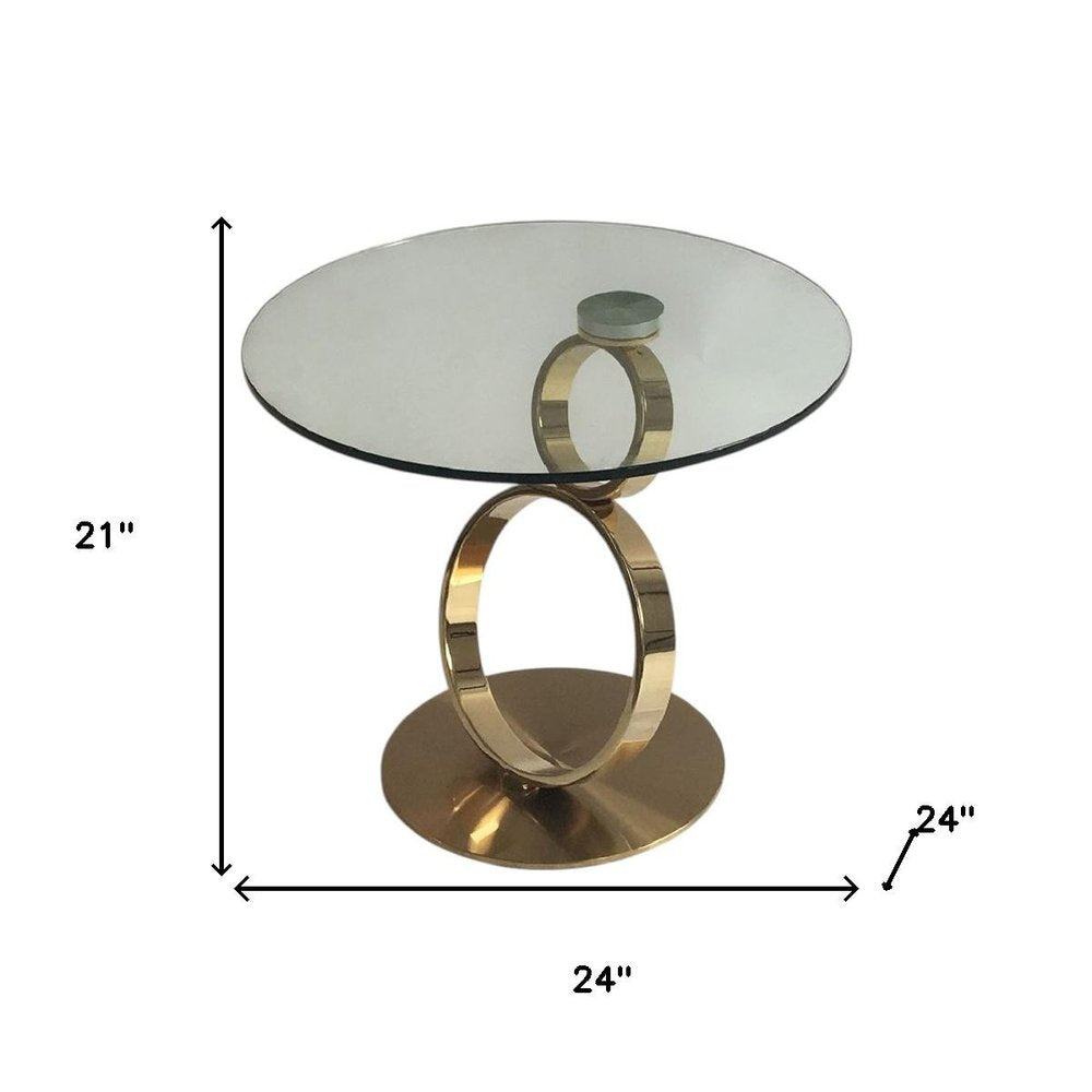 21" Clear and Gold Glass and Metal Round Pedestal End Table