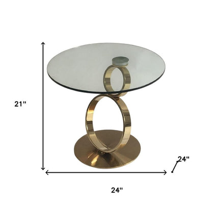 21" Clear and Gold Glass and Metal Round Pedestal End Table