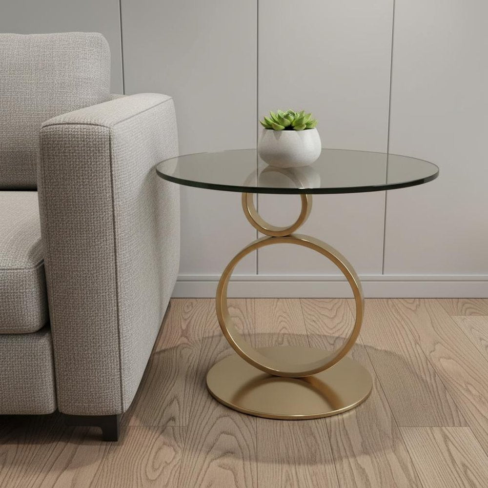 21" Clear and Gold Glass and Metal Round Pedestal End Table
