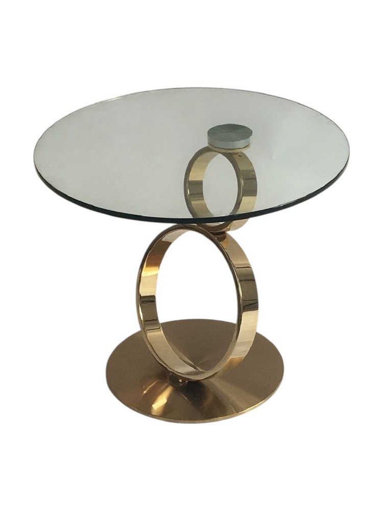 21" Clear and Gold Glass and Metal Round Pedestal End Table
