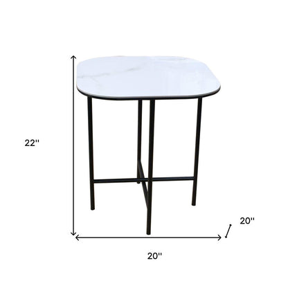 22" White And Black Ceramic And Metal Square End Table
