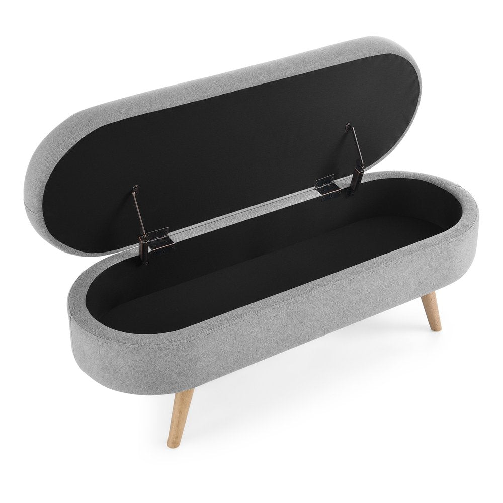 44" Gray and Brown Linen Upholstered Storage Bench with Flip Top