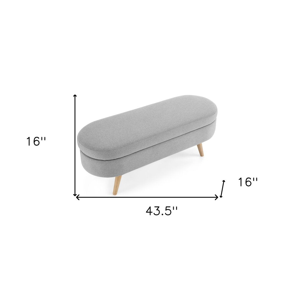 44" Gray and Brown Linen Upholstered Storage Bench with Flip Top