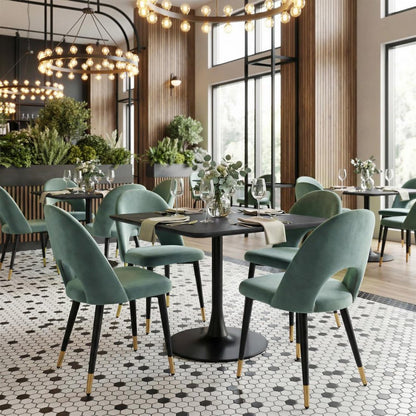 Set of Two Green Black and Gold Upholstered Velvet Open Back Dining Side Chairs