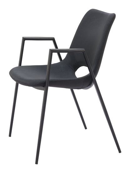 Set of Two Black Faux Leather Open Back Dining Arm Chairs