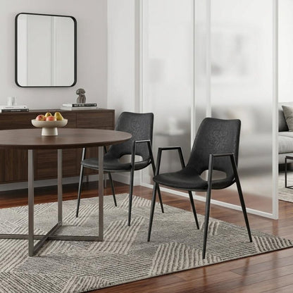 Set of Two Black Faux Leather Open Back Dining Arm Chairs