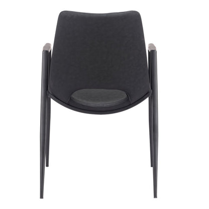 Set of Two Black Faux Leather Open Back Dining Arm Chairs