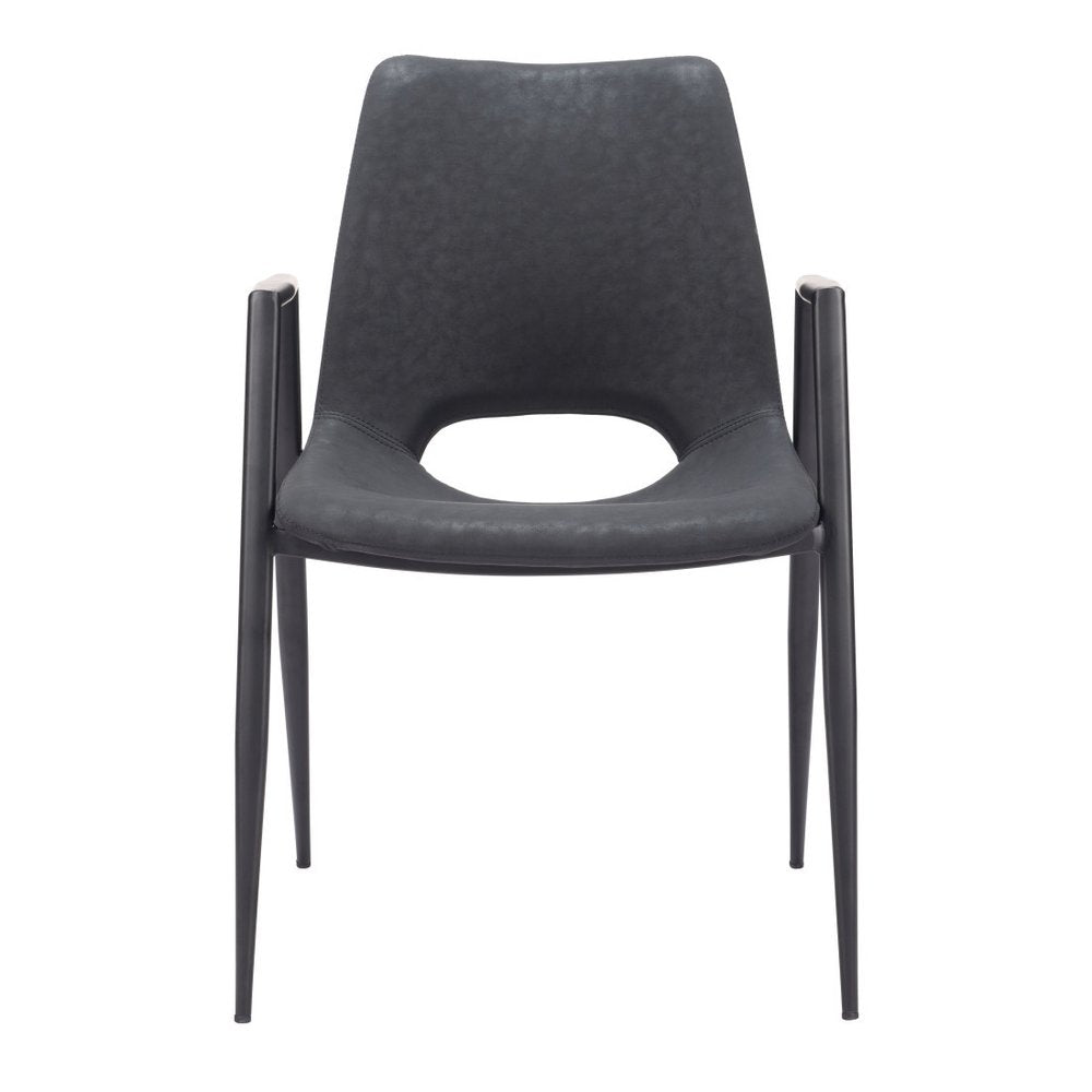 Set of Two Black Faux Leather Open Back Dining Arm Chairs