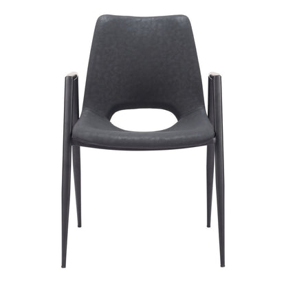 Set of Two Black Faux Leather Open Back Dining Arm Chairs