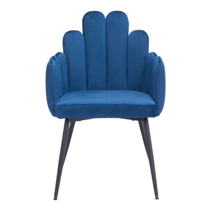 Set of Two Navy Blue and Black Velvet Slat Back Dining Arm Chairs
