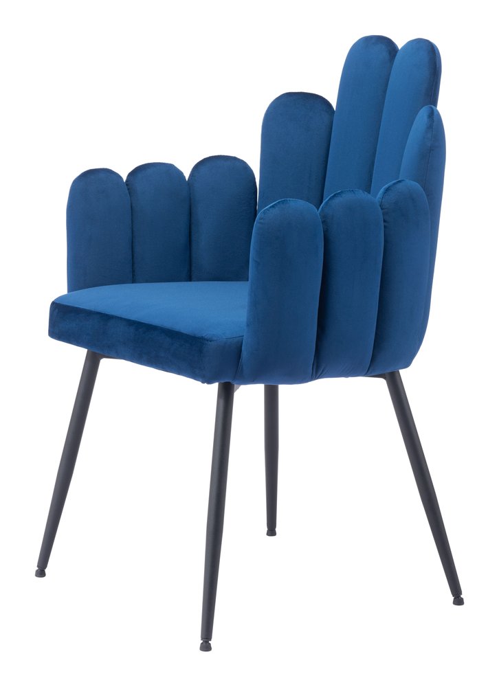 Set of Two Navy Blue and Black Velvet Slat Back Dining Arm Chairs