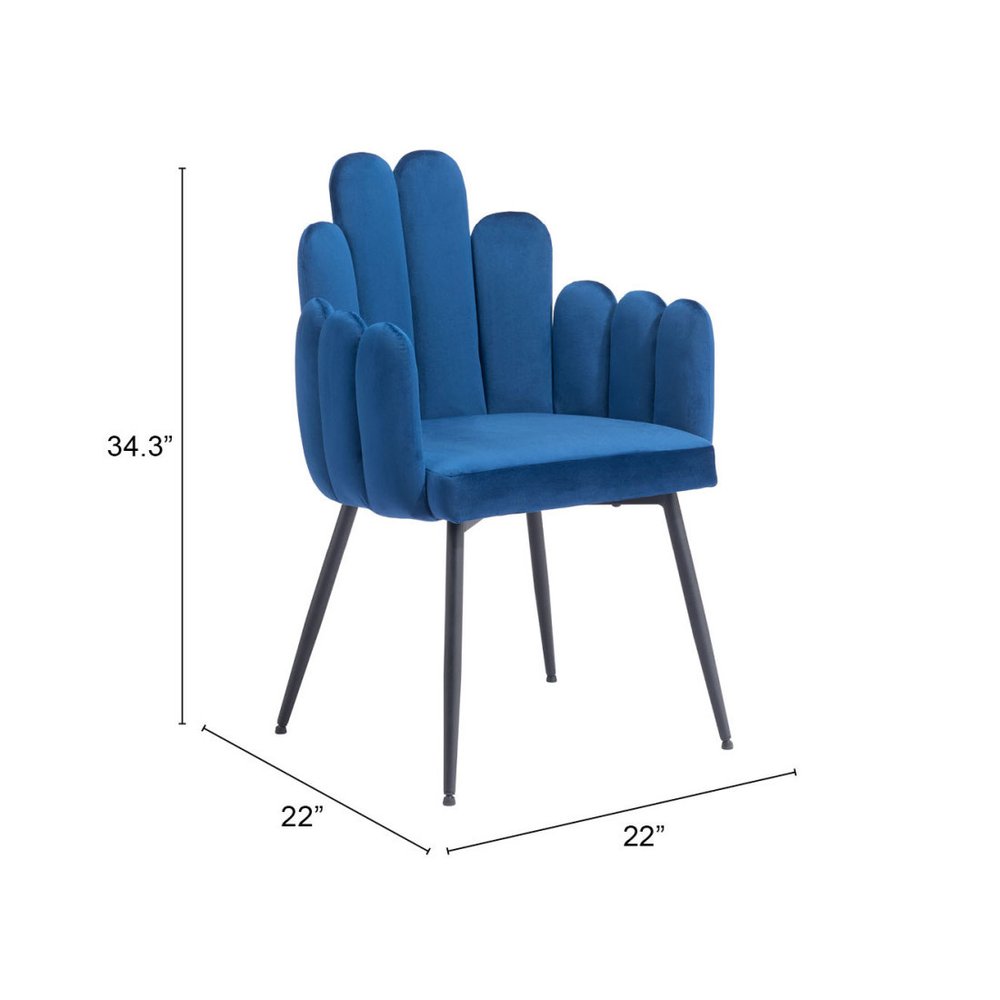 Set of Two Navy Blue and Black Velvet Slat Back Dining Arm Chairs