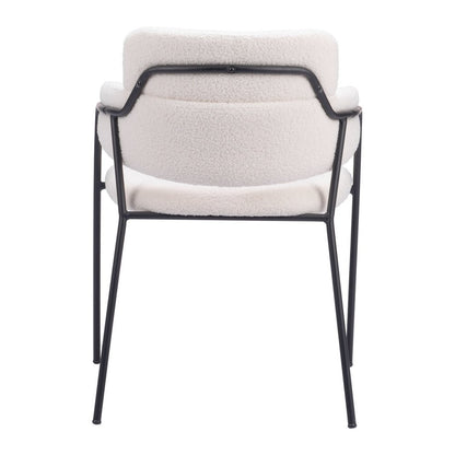 Set of Two Cream and Black Faux Fur Dining Arm Chairs