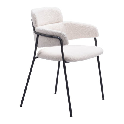Set of Two Cream and Black Faux Fur Dining Arm Chairs