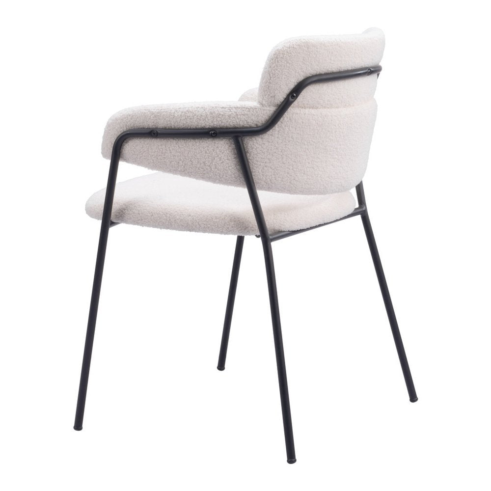 Set of Two Cream and Black Faux Fur Dining Arm Chairs