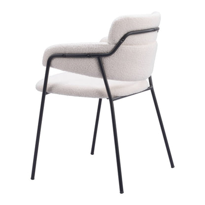 Set of Two Cream and Black Faux Fur Dining Arm Chairs