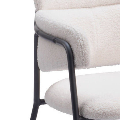 Set of Two Cream and Black Faux Fur Dining Arm Chairs