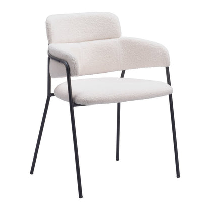 Set of Two Cream and Black Faux Fur Dining Arm Chairs