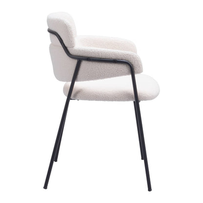 Set of Two Cream and Black Faux Fur Dining Arm Chairs