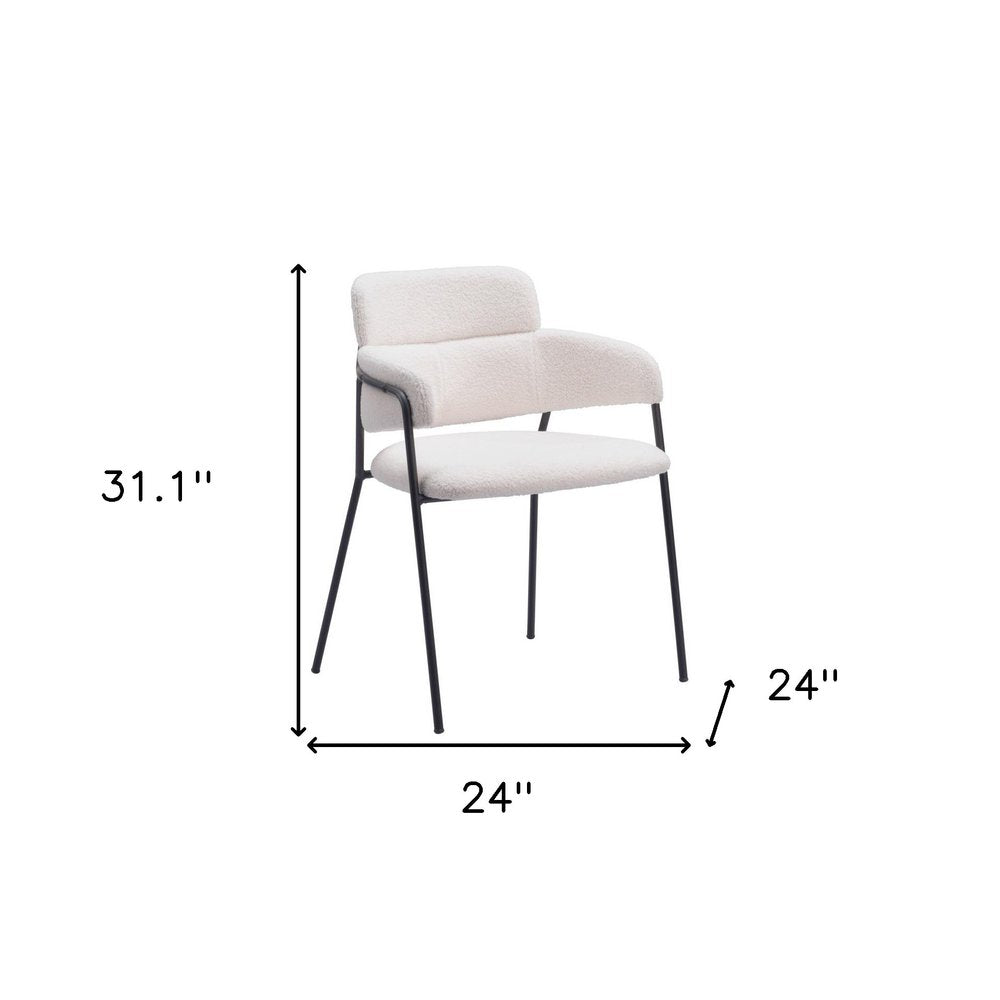 Set of Two Cream and Black Faux Fur Dining Arm Chairs