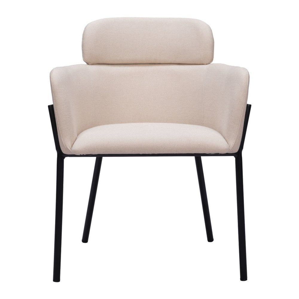 Set of Two Beige and Black Upholstery Dining Arm Chairs