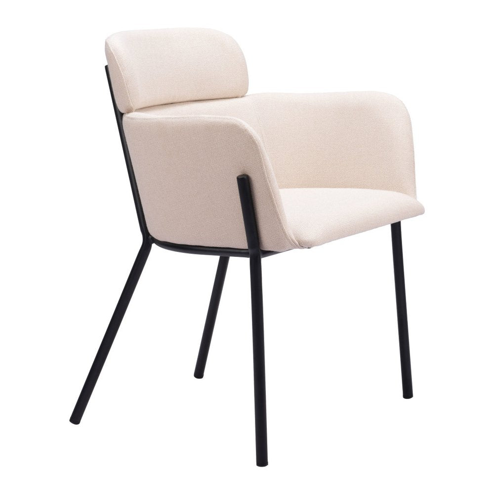 Set of Two Beige and Black Upholstery Dining Arm Chairs