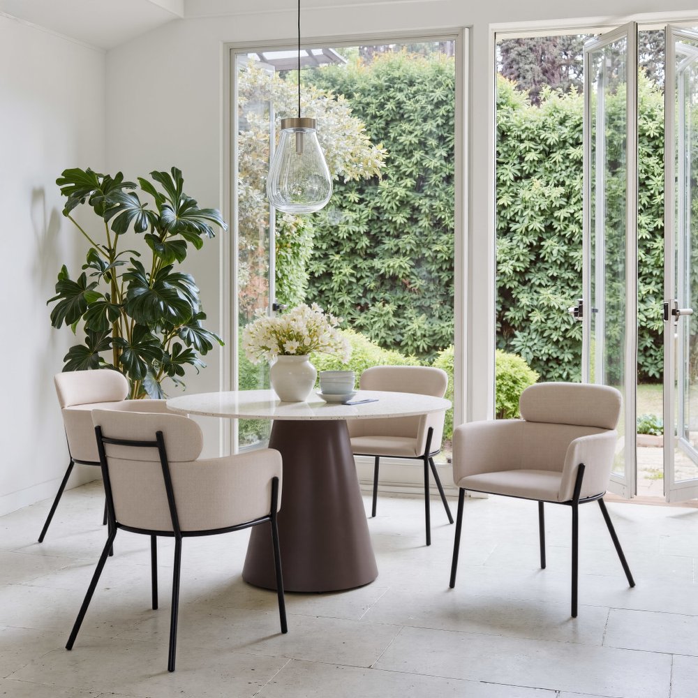 Set of Two Beige and Black Upholstery Dining Arm Chairs