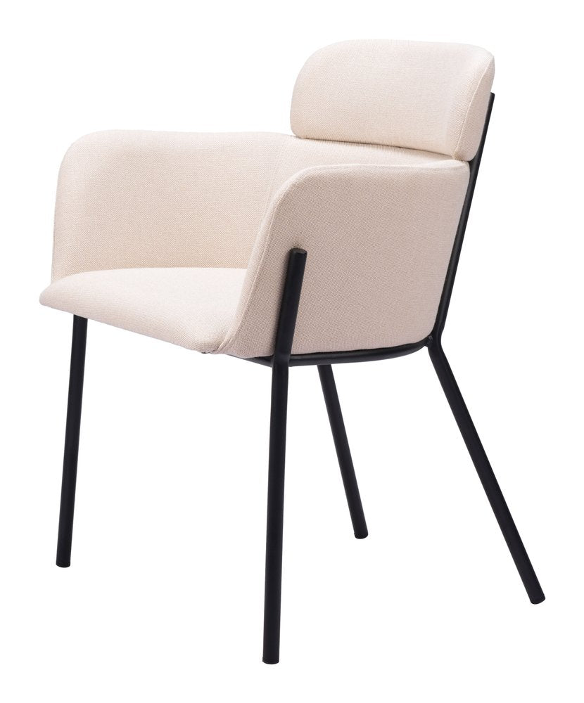 Set of Two Beige and Black Upholstery Dining Arm Chairs