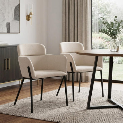 Set of Two Beige and Black Upholstery Dining Arm Chairs